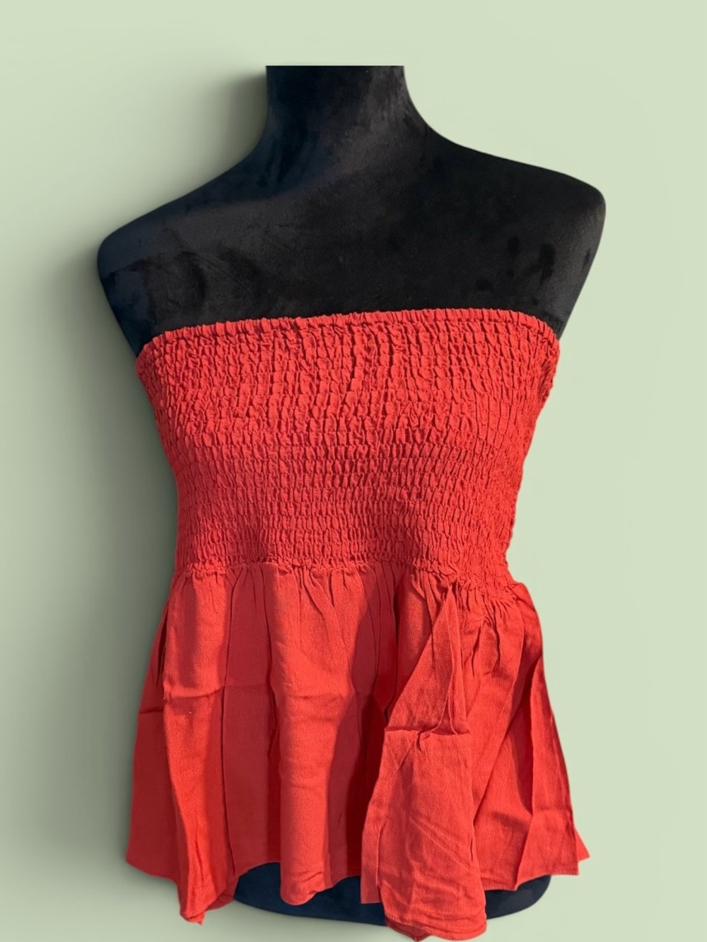 Umgee Red Strapless Smocked Peplum Top